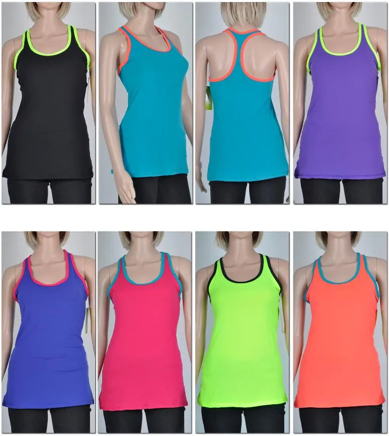 women's racerback scoop neck athletic tank tops - two-tone Case of 72