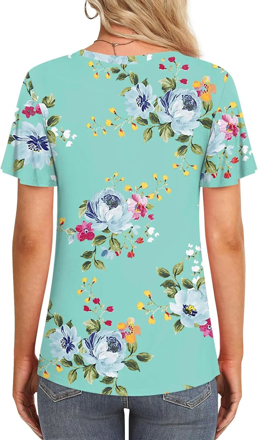 Women's Summer 2025 Casual Tunic Wavy Short Sleeve Blouse Front Twist Tops Tee For Leggings