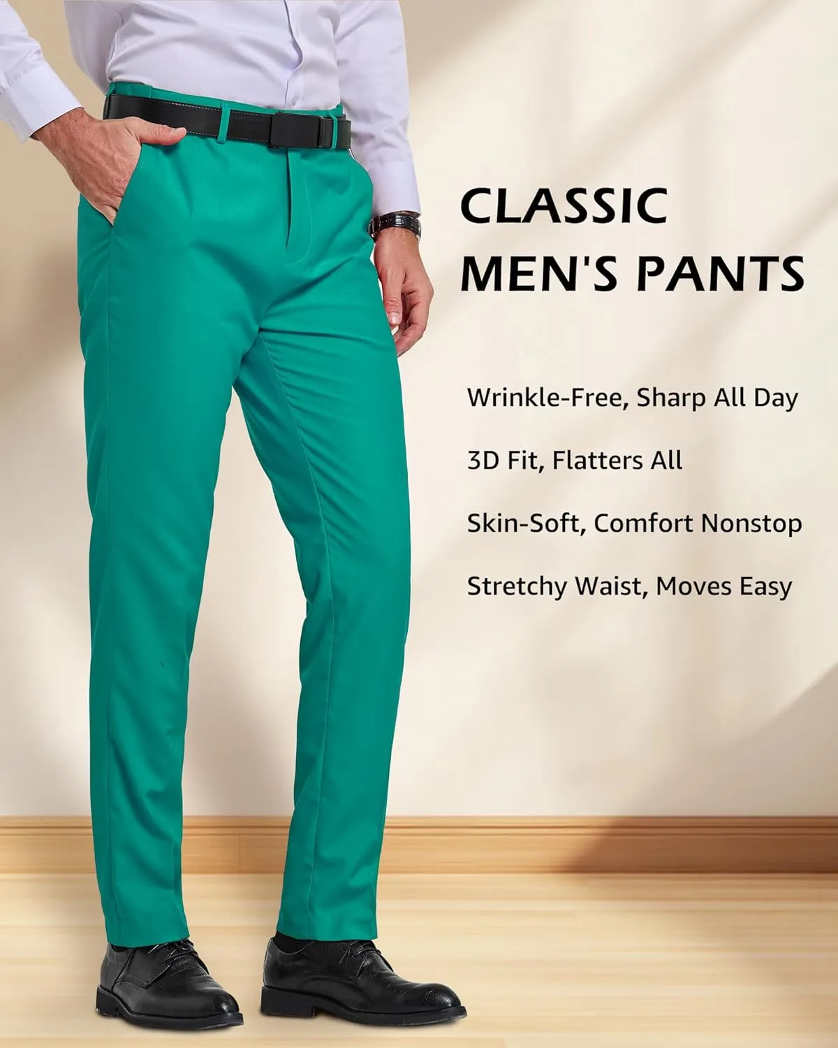 YND Men's Business Suit Pants Slim Fit Flex Flat Front Pant