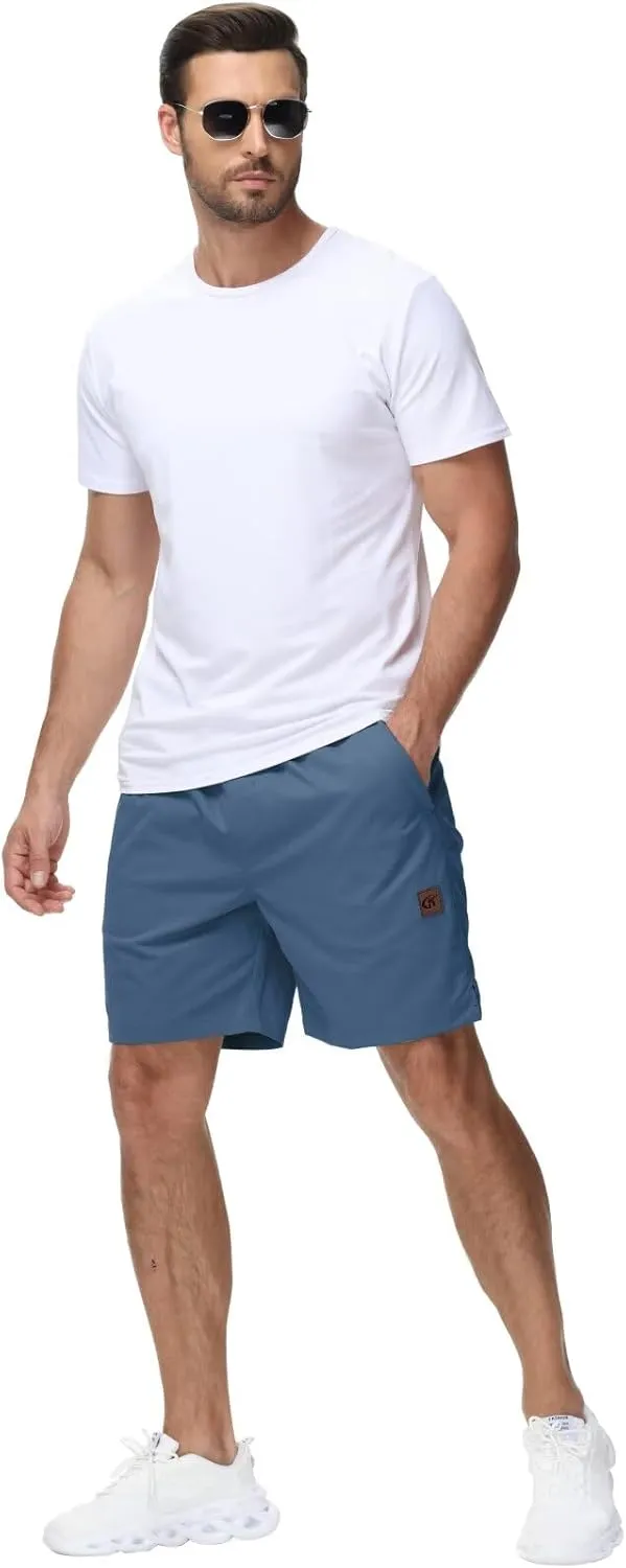 Yundobop Men's Casual 7 Inch Shorts Twill Drawstring Summer Beach Stretch Golf Shorts with Zipper Pockets