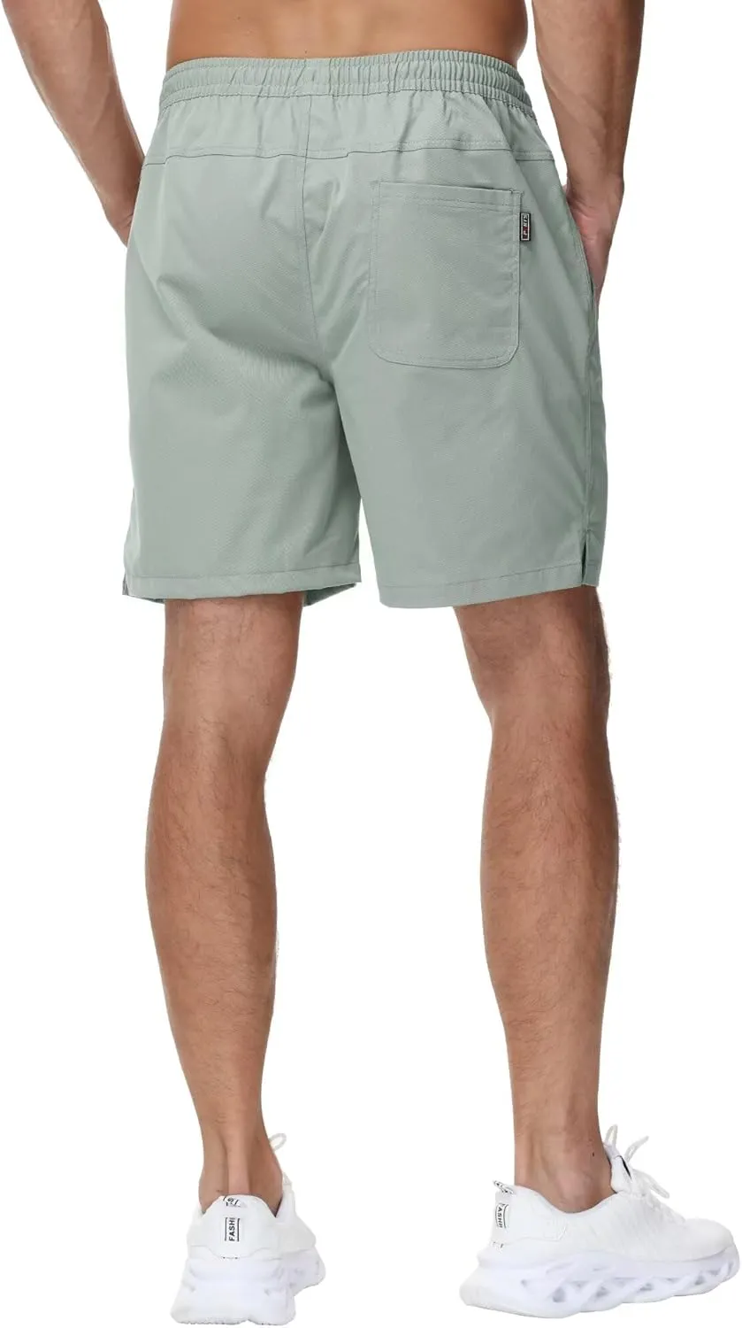 Yundobop Men's Casual 7 Inch Shorts Twill Drawstring Summer Beach Stretch Golf Shorts with Zipper Pockets