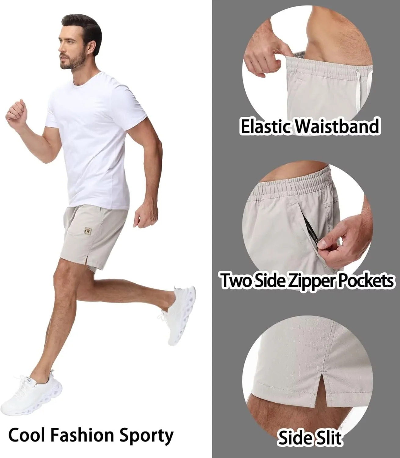 Yundobop Men's Casual 7 Inch Shorts Twill Drawstring Summer Beach Stretch Golf Shorts with Zipper Pockets