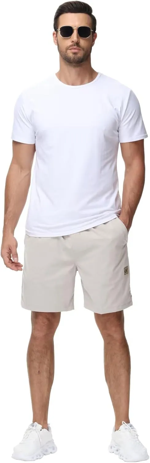 Yundobop Men's Casual 7 Inch Shorts Twill Drawstring Summer Beach Stretch Golf Shorts with Zipper Pockets