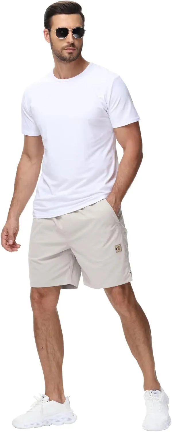 Yundobop Men's Casual 7 Inch Shorts Twill Drawstring Summer Beach Stretch Golf Shorts with Zipper Pockets
