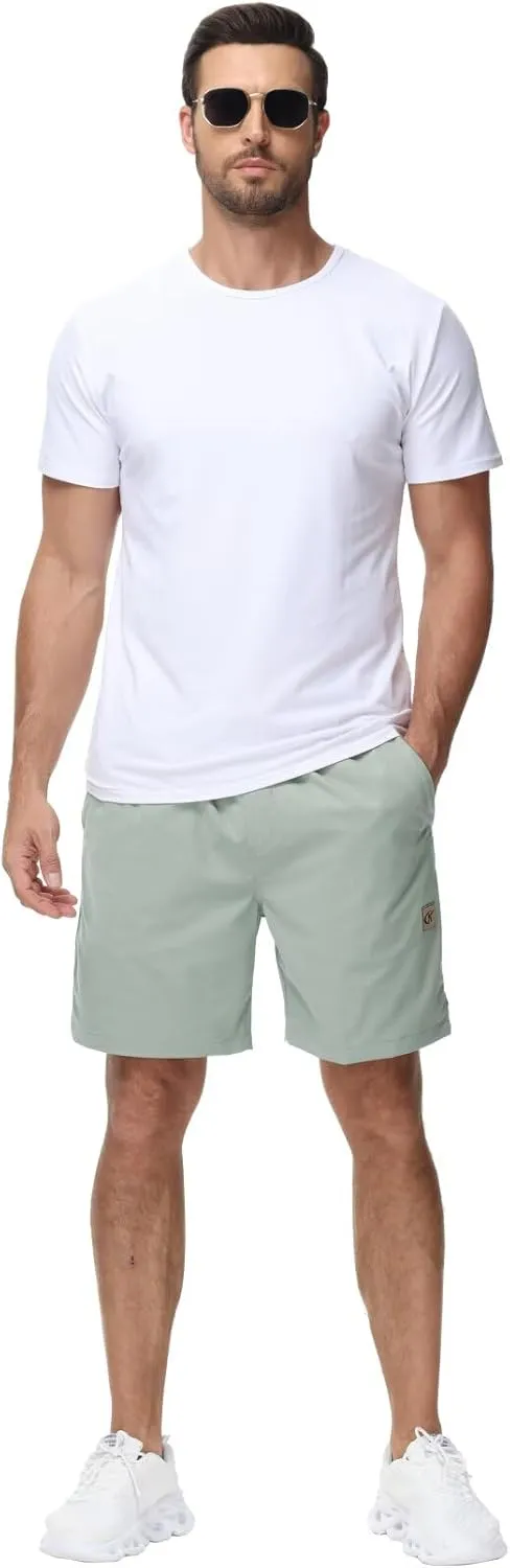 Yundobop Men's Casual 7 Inch Shorts Twill Drawstring Summer Beach Stretch Golf Shorts with Zipper Pockets