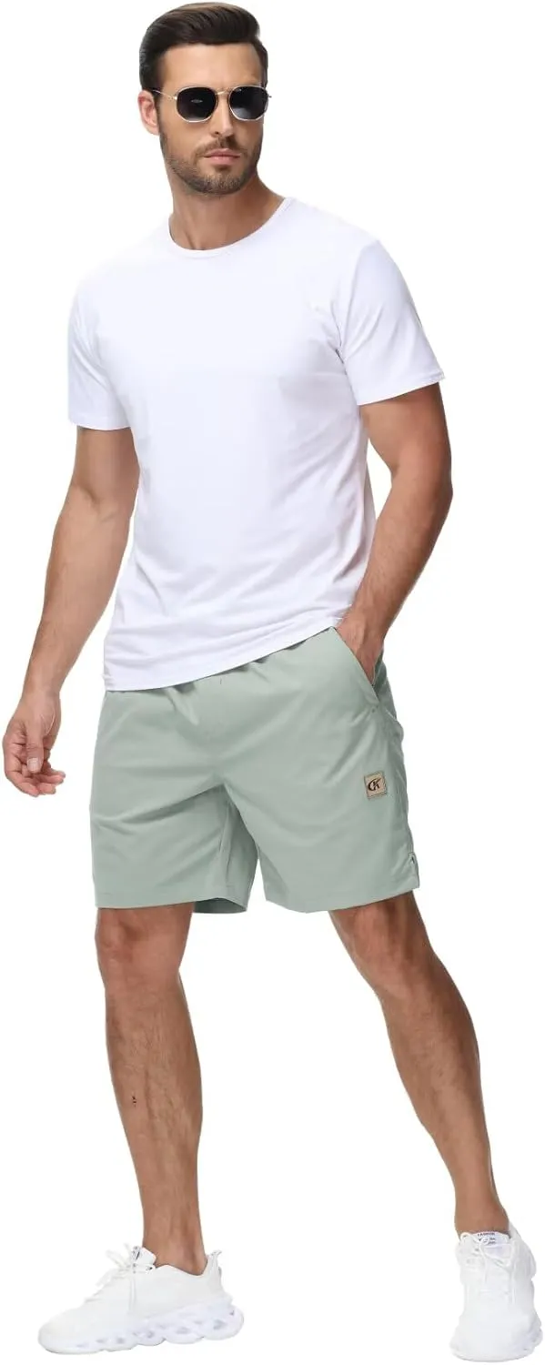Yundobop Men's Casual 7 Inch Shorts Twill Drawstring Summer Beach Stretch Golf Shorts with Zipper Pockets