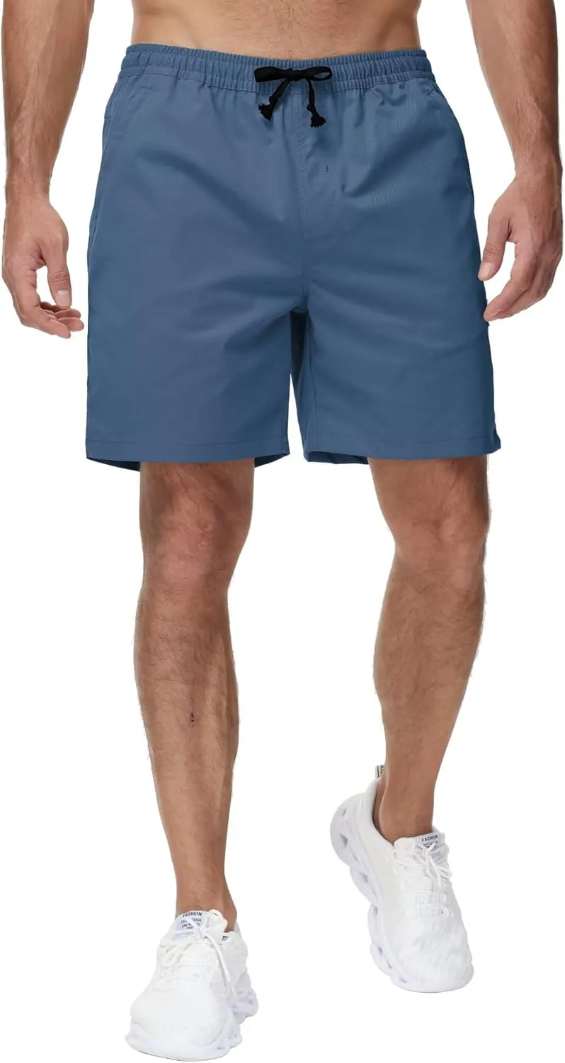 Yundobop Men's Casual 7 Inch Shorts Twill Drawstring Summer Beach Stretch Golf Shorts with Zipper Pockets