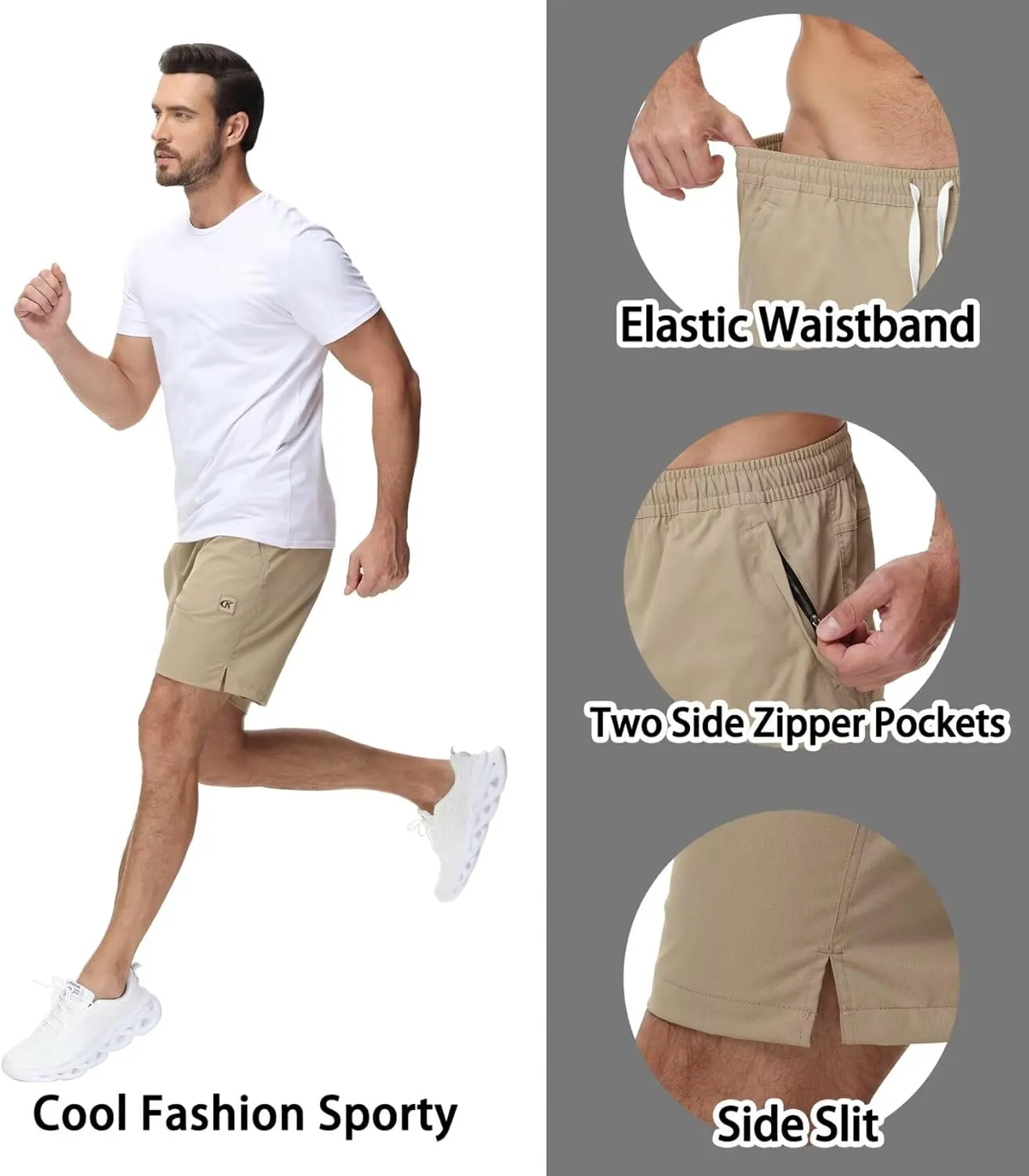 Yundobop Men's Casual 7 Inch Shorts Twill Drawstring Summer Beach Stretch Golf Shorts with Zipper Pockets