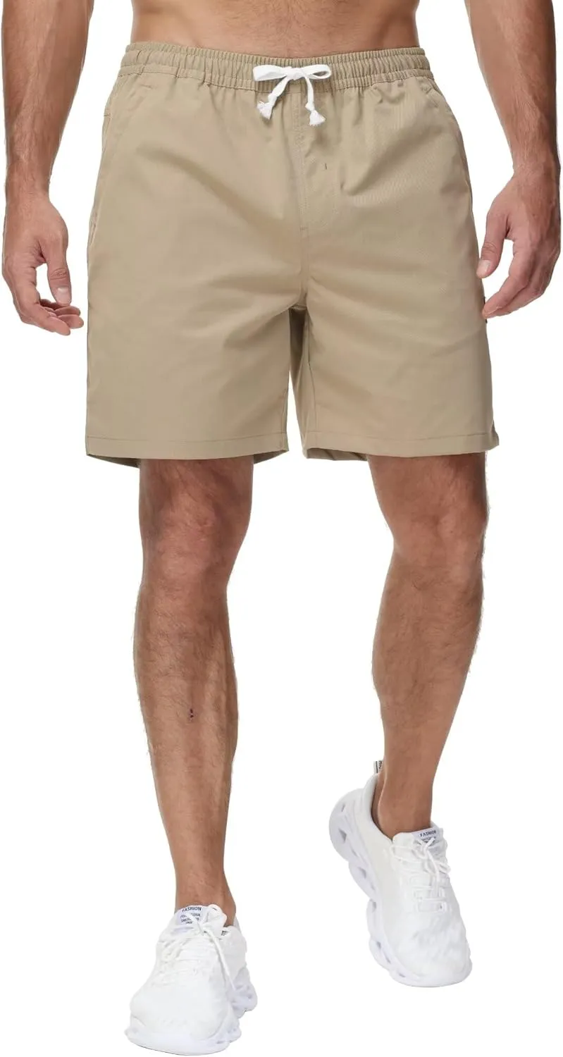 Yundobop Men's Casual 7 Inch Shorts Twill Drawstring Summer Beach Stretch Golf Shorts with Zipper Pockets