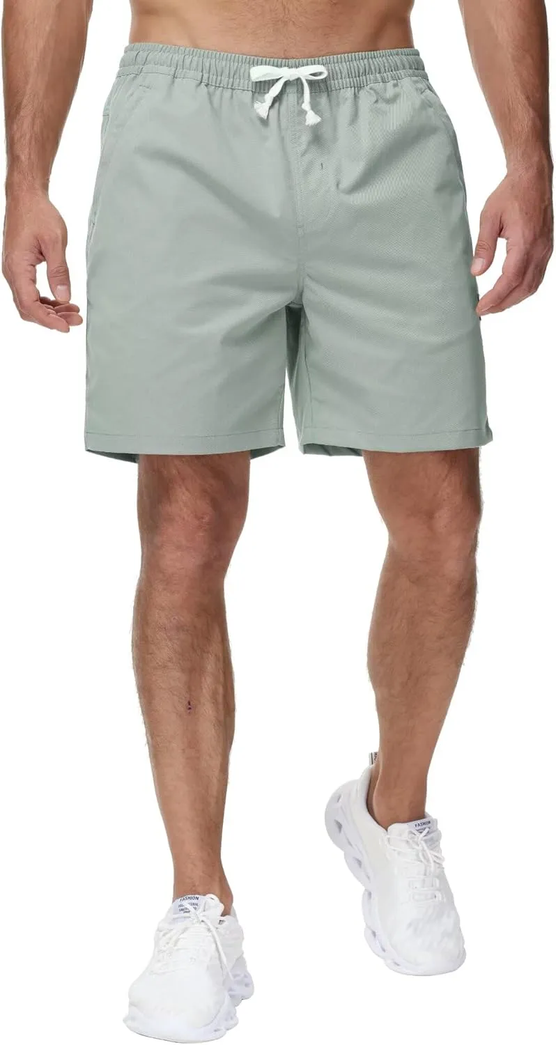 Yundobop Men's Casual 7 Inch Shorts Twill Drawstring Summer Beach Stretch Golf Shorts with Zipper Pockets