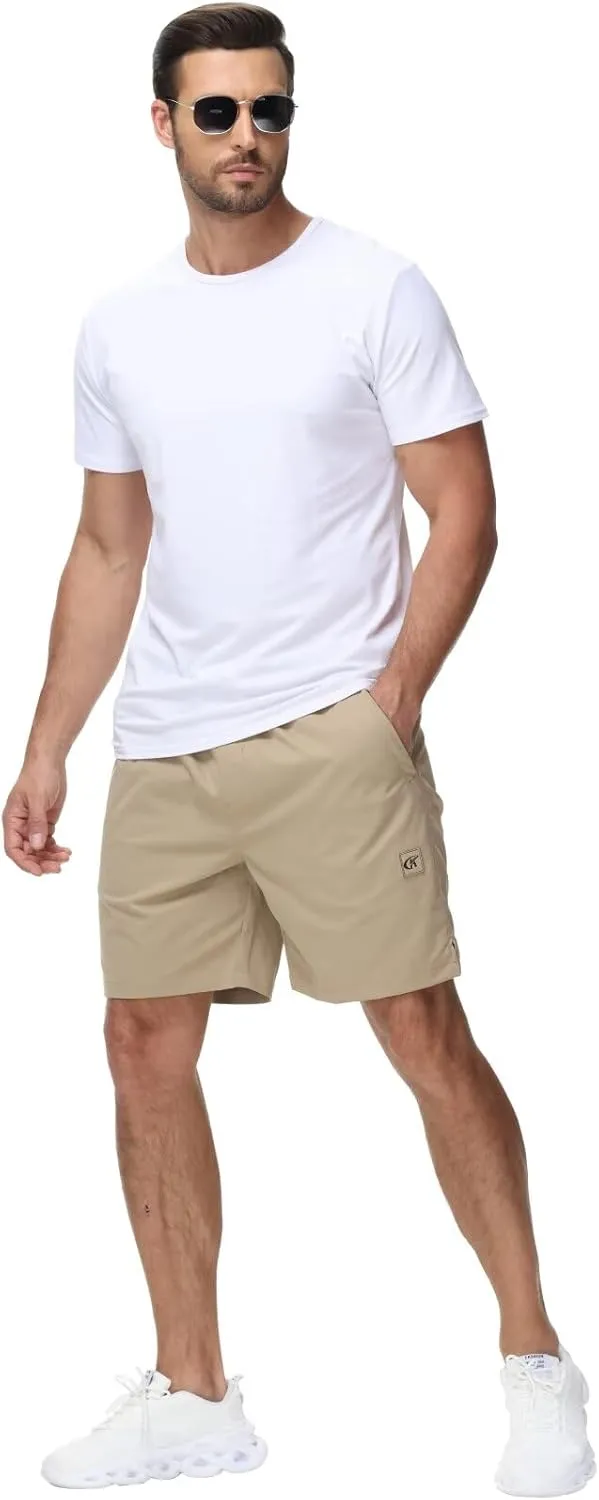 Yundobop Men's Casual 7 Inch Shorts Twill Drawstring Summer Beach Stretch Golf Shorts with Zipper Pockets