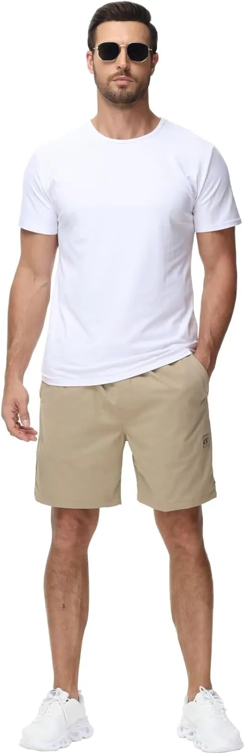 Yundobop Men's Casual 7 Inch Shorts Twill Drawstring Summer Beach Stretch Golf Shorts with Zipper Pockets