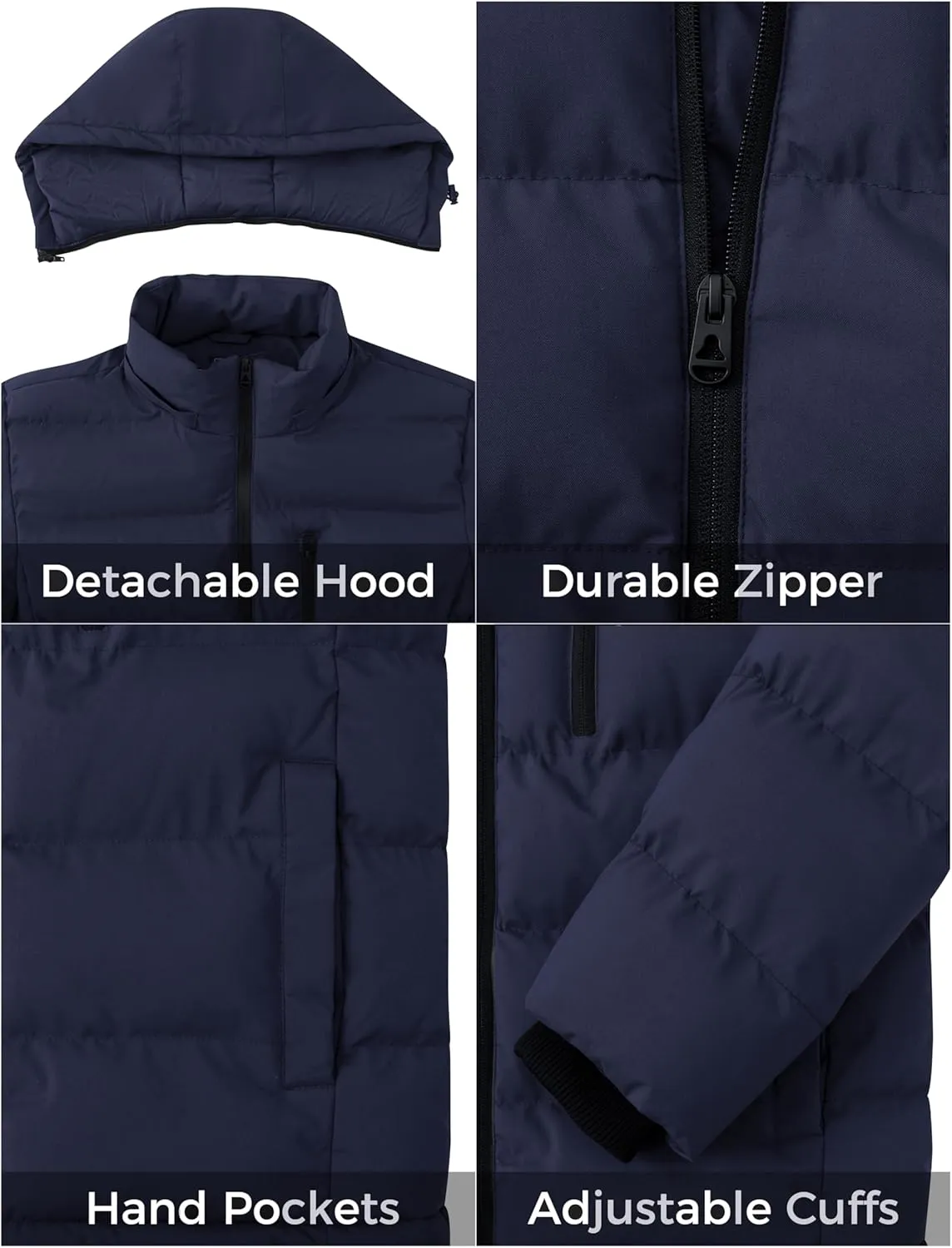 ZSHOW Men's Puffer Jacket Warm Hooded Winter Coat with Detachable Hood